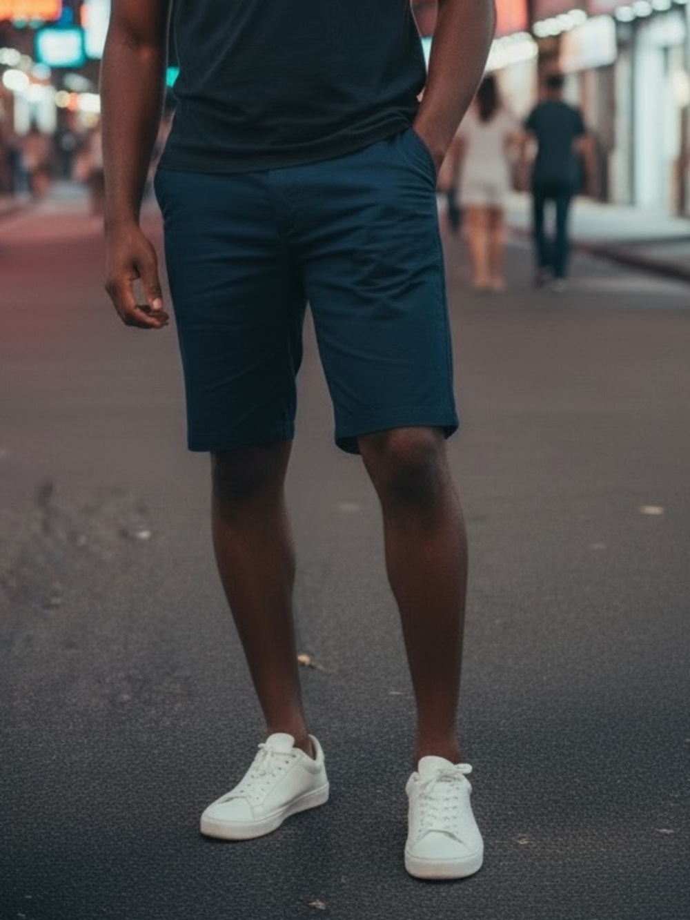 H&M Men's Navy Blue 100% Cotton Chino Shorts - Size US 33R / EUR 48